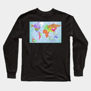 World Map With Countries Art Long Sleeve T-Shirt